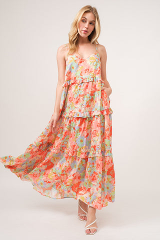 And The Why Floral Ruffled Tiered Maxi Adjustable Strap Cami Dress Trendsi