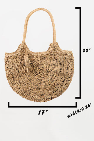 Fame Straw Braided Tote Bag with Tassel Trendsi