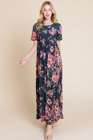 BOMBOM Floral Short Sleeve Maxi Dress Trendsi