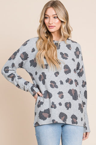 BOMBOM Leopard Drop Shoulder T-Shirt Trendsi