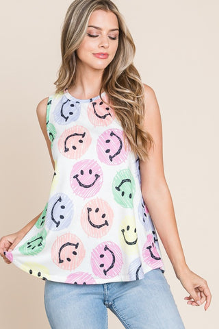 BOMBOM Smiley Face Round Neck Tank Trendsi