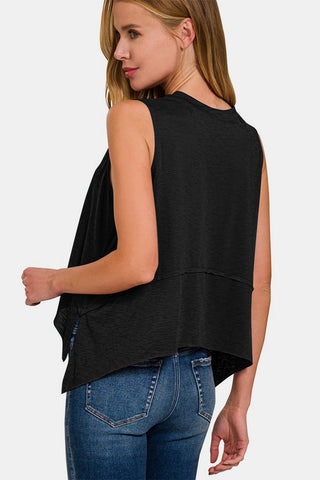 Zenana Exposed Seam Slit Round Neck Tank Trendsi