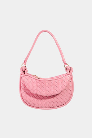 Fame PU Leather Basket Weave Half Moon Bag Trendsi