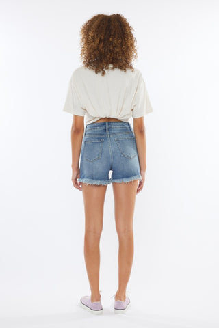 Kancan High Rise Frayed Hem Denim Shorts Trendsi