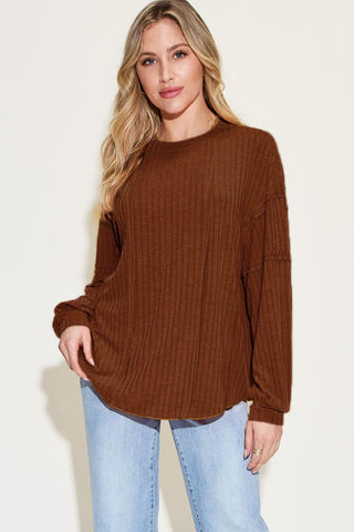 Basic Bae Full Size Ribbed Round Neck Long Sleeve T-Shirt Trendsi