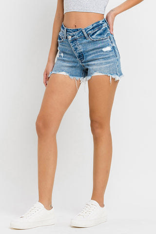 Lovervet Stepped Waist Raw Hem Denim Shorts Trendsi