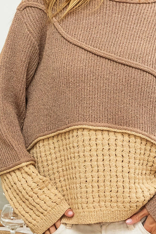 BiBi Texture Detail Contrast Drop Shoulder Sweater Trendsi