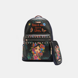 Nicole Lee USA Printed Vegan Leather Backpack Bag with Charging Port and Pouch Trendsi