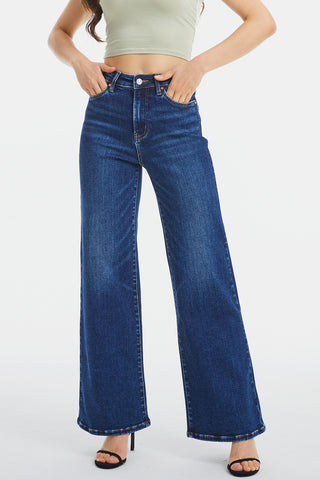 BAYEAS Full Size High Waist Cat's Whisker Wide Leg Jeans Trendsi