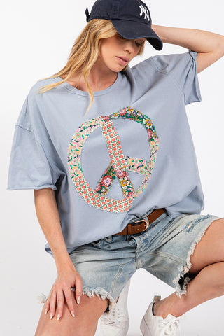 SAGE + FIG Peace Sign Round Neck Half Sleeve T-Shirt Trendsi