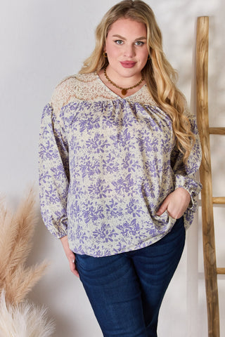 Hailey & Co Full Size Lace Detail Printed Blouse Trendsi