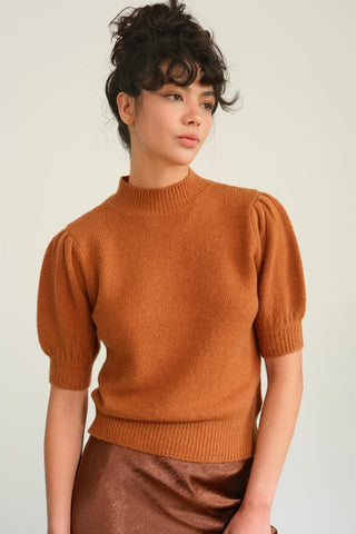 HYFVE Mock Neck Puff Sleeve Sweater Trendsi