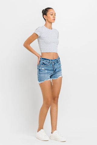 Lovervet Stepped Waist Raw Hem Denim Shorts Trendsi