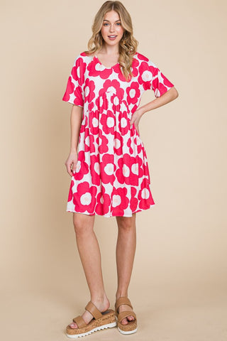 BOMBOM Flower Print Ruched Dress Trendsi