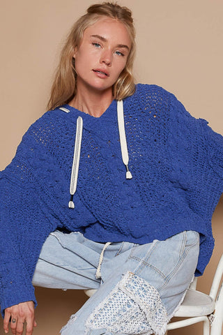 POL Cable Knit Hooded Chenille Sweater Trendsi