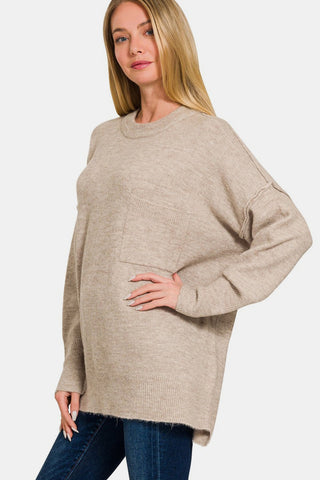 Zenana High-Low Hem Drop Shoulder Sweater Trendsi