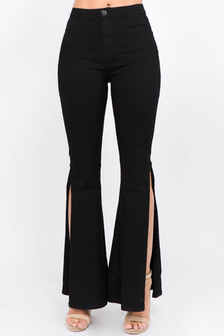 American Bazi Side Slit Flare Jeans Trendsi