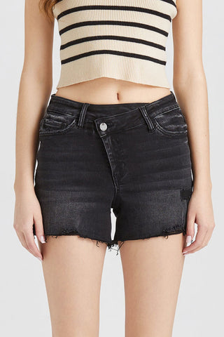 BAYEAS Stepped Waist Raw Hem Denim Shorts Trendsi