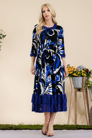 Celeste Full Size Paisley Print Lace Ruffled Midi Dress Trendsi