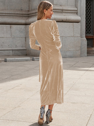 Surplice Puff Sleeve Midi Dress Trendsi