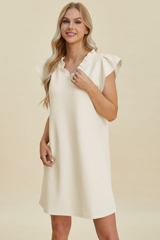 Double Take Full Size Ruffled V-Neck Cap Sleeve Dress Trendsi