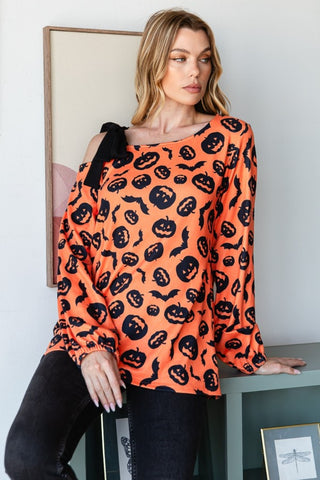 Heimish Pumpkin Print One Shoulder T-Shirt Trendsi