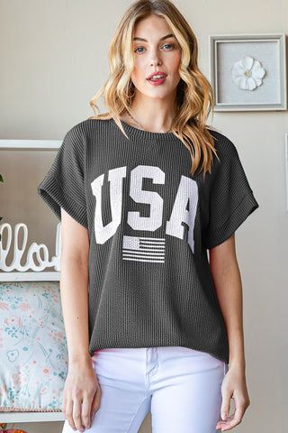 Heimish Full Size USA Graphic Short Sleeve Ribbed Top Trendsi