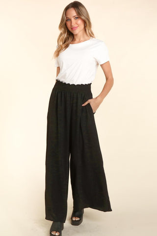 Haptics Elastic Waist Wide Leg Pants with Pockets Trendsi