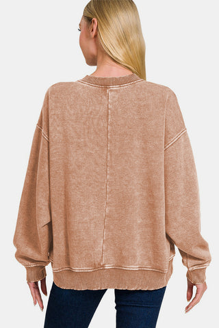 Zenana Acid Wash Oversized Fleece Sweatshirt Trendsi