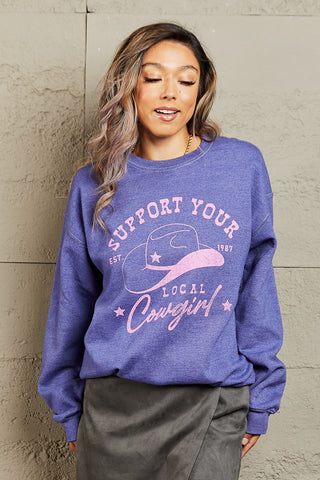 Sweet Claire "Support Your Local Cowgirl" Oversized Crewneck Sweatshirt Trendsi