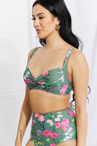 Marina West Swim Take A Dip Twist High-Rise Bikini in Sage Trendsi