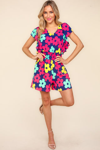 Haptics Floral Smocked Waist Romper with Side Pockets Trendsi