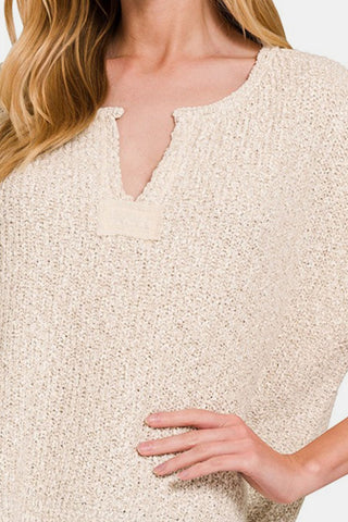 Zenana Short Sleeve Side Slit Sweater Trendsi