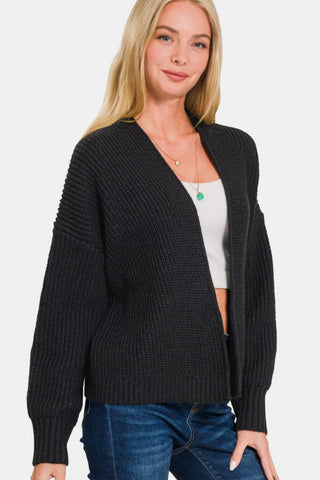 Zenana Open Front Drop Shoulder Sweater Cardigan Trendsi