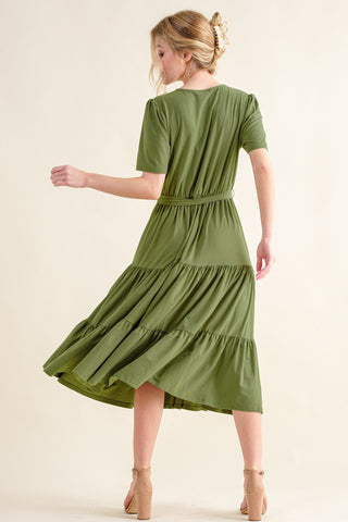 And The Why Soft Short Sleeve Tiered Midi Dress Trendsi