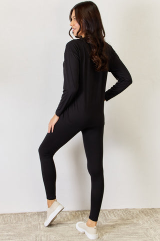 JULIA Round Neck Long Sleeve T-Shirt and Leggings Set Trendsi