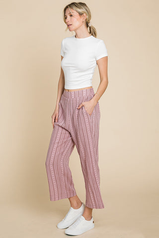 Cotton Bleu by Nu Lab Striped Elastic Waist Wide Leg Pants Trendsi