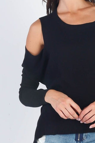 UNIQ Cold Shoulder Long Sleeve Knit Top Trendsi