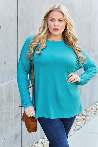 Basic Bae Full Size Round Neck Dropped Shoulder T-Shirt Trendsi