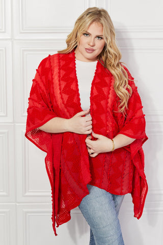 Justin Taylor Pom-Pom Asymmetrical Poncho Cardigan in Red Trendsi