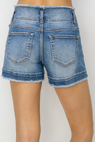 RISEN High Rise Seam Detailed Raw Edge Denim Shorts Trendsi