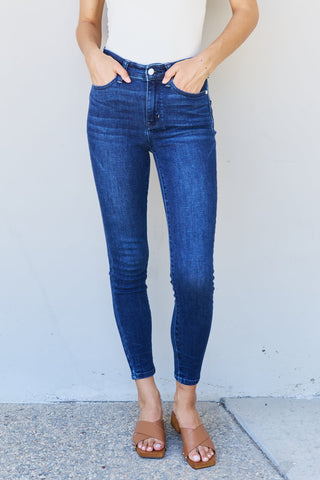 Judy Blue Marie Full Size Mid Rise Crinkle Ankle Detail Skinny Jeans Trendsi