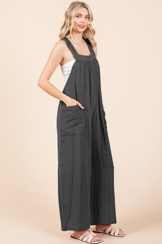 Culture Code Pocketed Sleeveless Wide Leg Overalls Trendsi