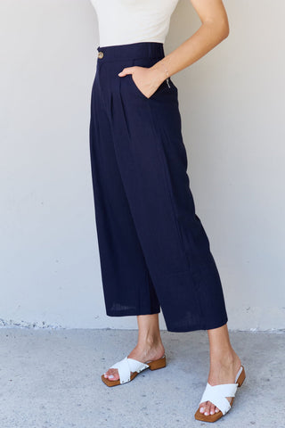 And The Why In The Mix Full Size Pleated Detail Linen Pants in Dark Navy Trendsi