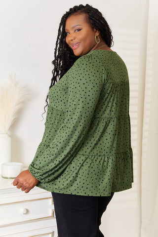 Heimish Full Size Long Puff Sleeve Polka Tiered Top Trendsi