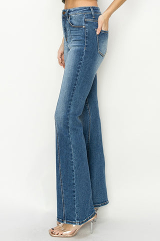 RISEN Full Size High Rise Front Seam Detailed Flare Jeans Trendsi