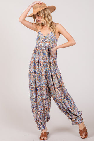 SAGE + FIG Full Size Multi Paisley Print Sleeveless Jumpsuit Trendsi