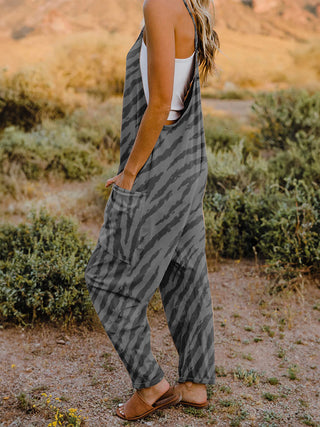 Full Size Printed V-Neck Sleeveless Jumpsuit Trendsi