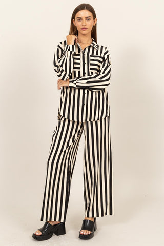 HYFVE Striped Button Up Shirt and Pants Set Trendsi