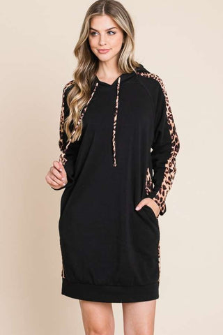 Culture Code Drawstring Leopard Long Sleeve Hooded Dress Trendsi